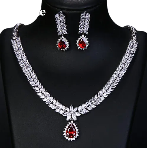 Women Multicolour Elegant Cubic Zircon Necklace Earrings Set