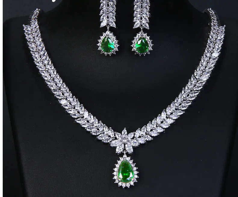 Women Multicolour Elegant Cubic Zircon Necklace Earrings Set