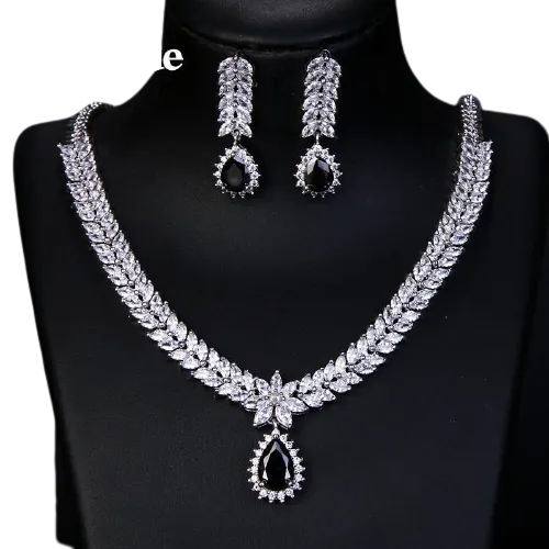 Women Multicolour Elegant Cubic Zircon Necklace Earrings Set