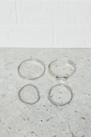 Women Silver Embellished Bangle Set (Pack Of 4)