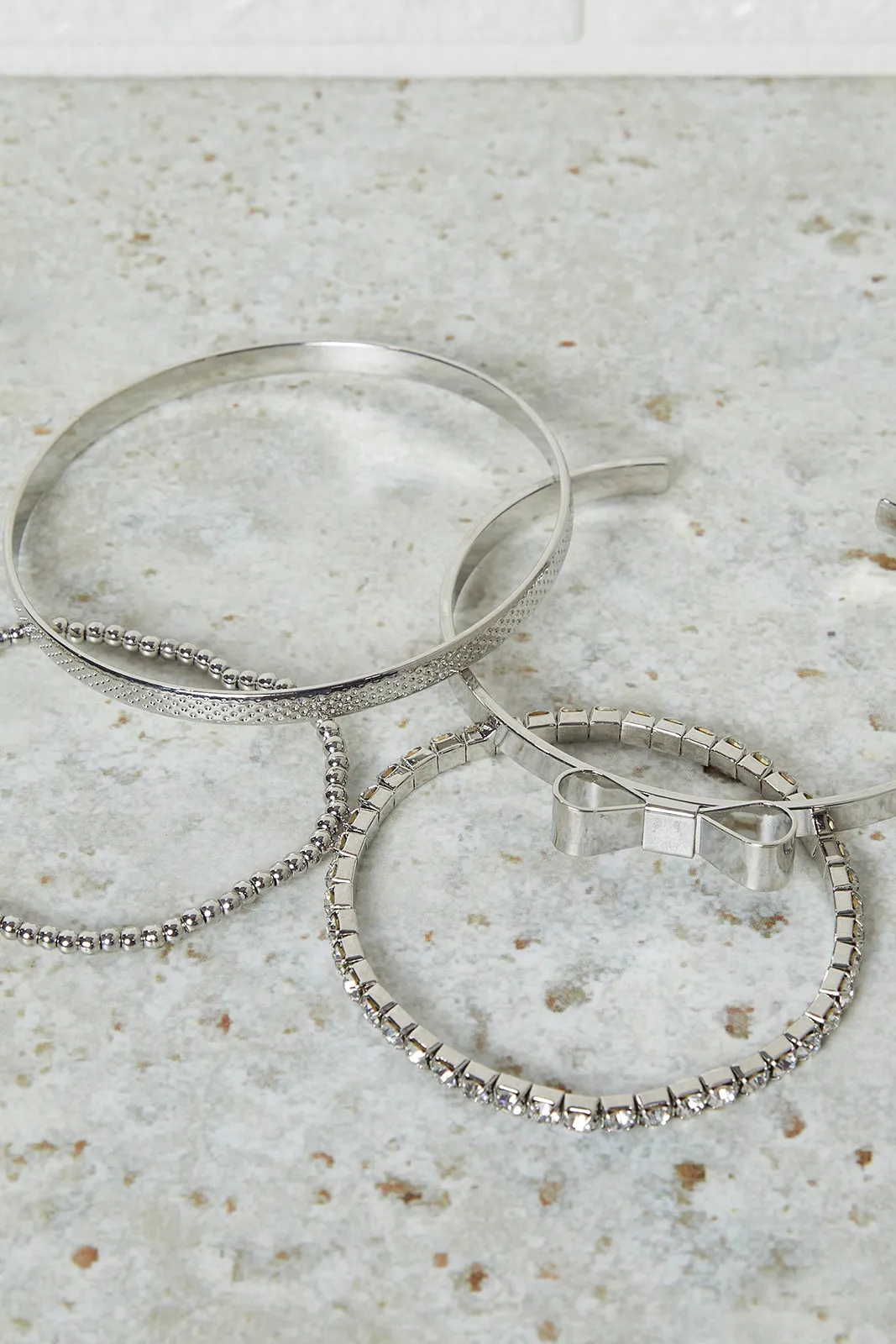 Women Silver Embellished Bangle Set (Pack Of 4)