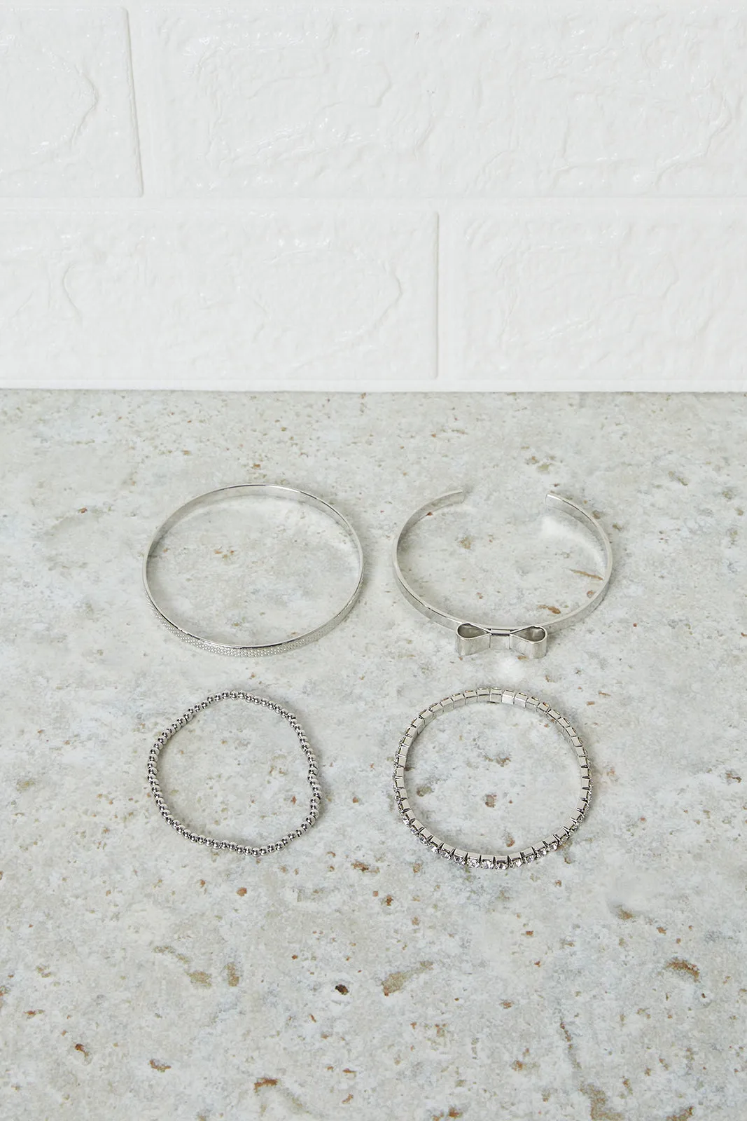 Women Silver Embellished Bangle Set (Pack Of 4)