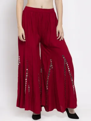 Women'S Maroon Flared Embellished Sharara