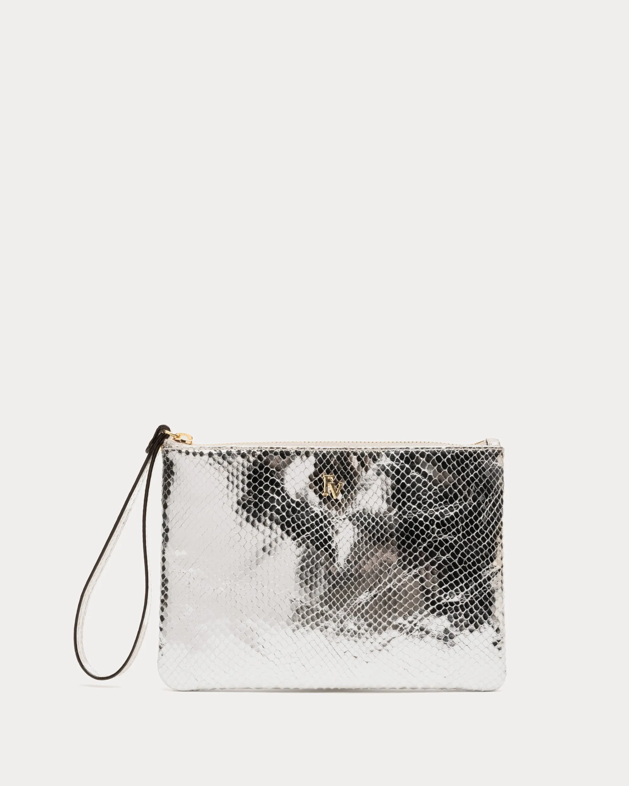 Wristlet Snake Embossed Leather Silver